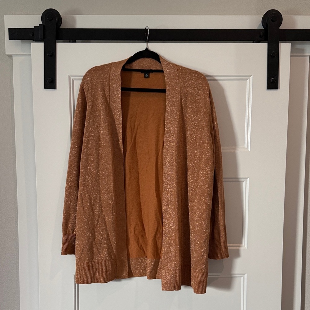 Ann Taylor Shimmering Tan Open-Front Cardigan